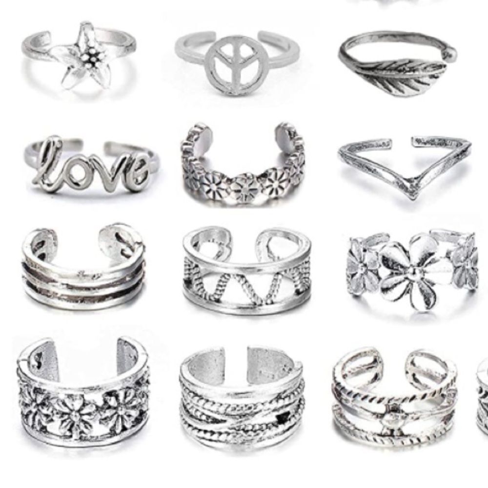 Silver Adjustable Boho Open Toe Rings - Set of 54 - Picture 4 of 9